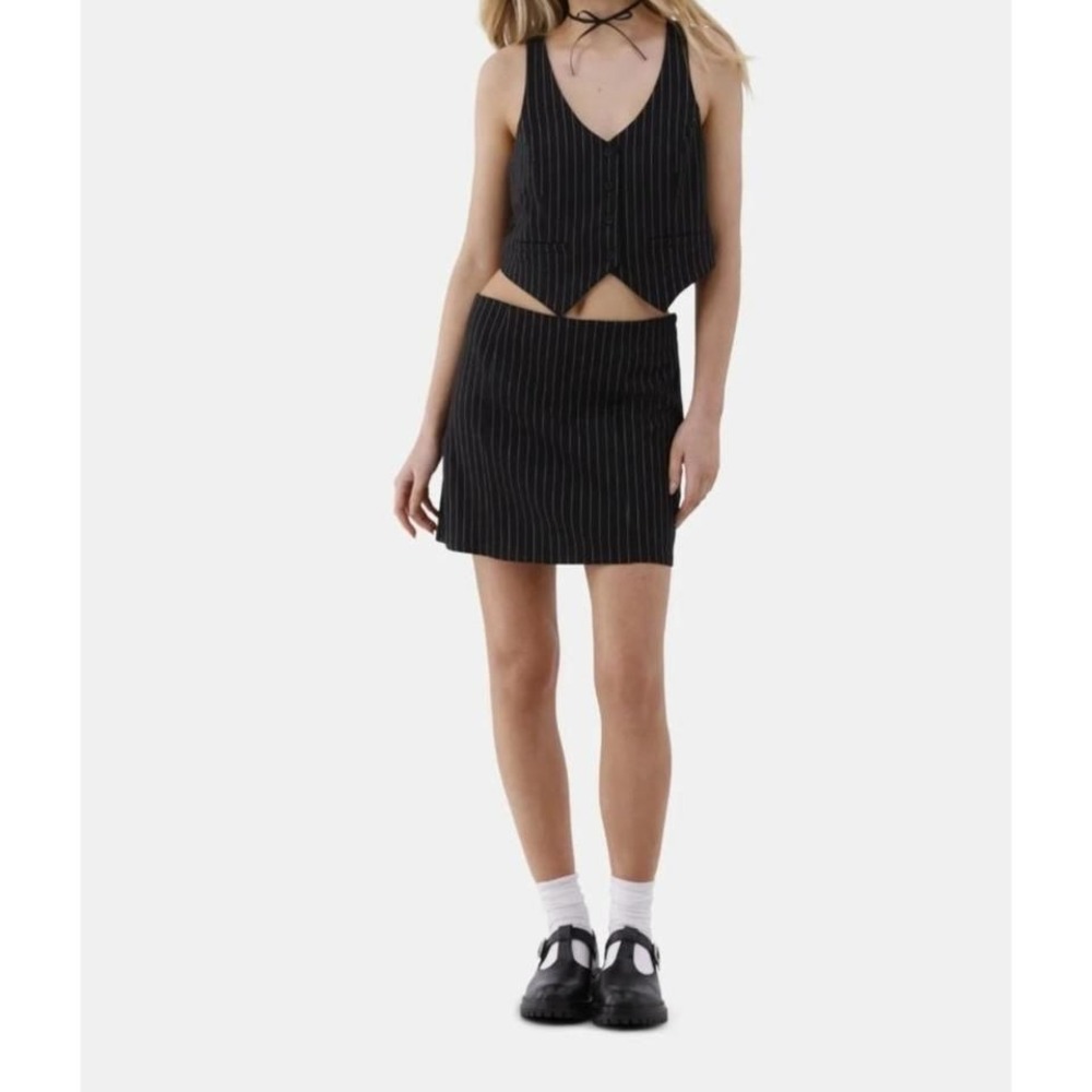 No Boundaries Women's S Pinstripe Vest Mini Skirt Set Office Siren 90's Y2K Goth